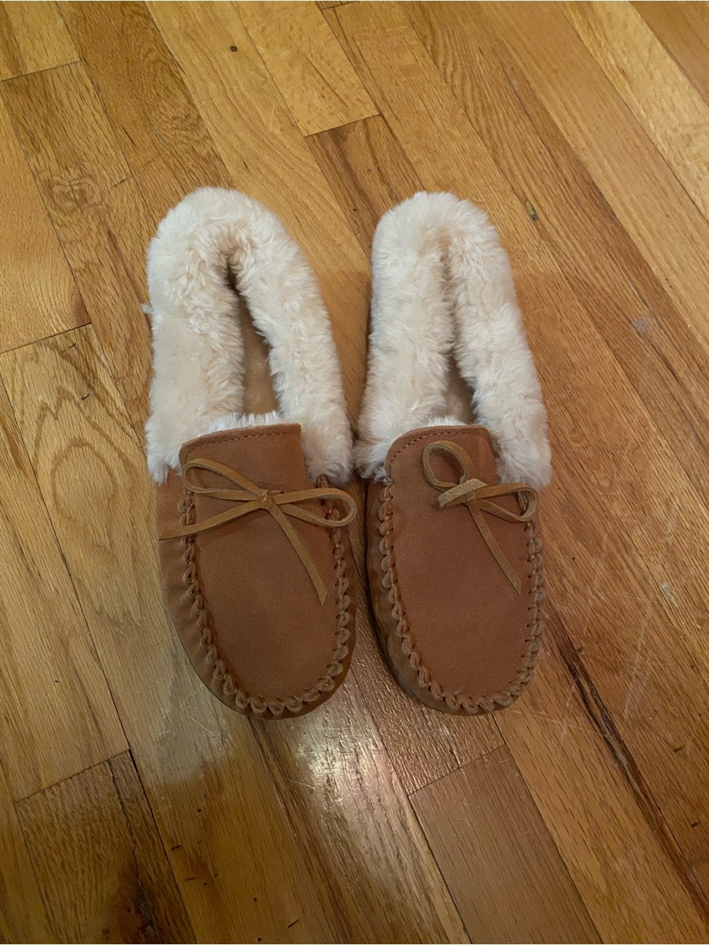 Faux-Fur Lined Moccasin Slippers - Tan